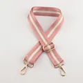 Adjustable wide canvas shoulder strap with pink and white stripes and gold hooks - A26-3.8cm Wide (Silver Silk)