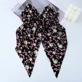 Große schwarze Haarschleife mit rosa und weißen Blumen aus weichem Chiffon-Stoff - Schwarz Blumig