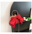 Bolso bandolera de tweed rojo con lazo de seda y correa de cadena de oro metal - Rojo