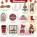 Size specifications for Christmas tiered tray decor set featuring gnome and wooden signs - 14 Piece Set