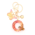 Letter Q keychain with orange pink resin sequins and golden butterfly charm - Letter Q