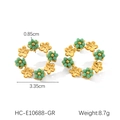 Detailed view of floral hoop earrings with gold petals and green beaded centers - Gold Green (HC-E10688-GR)