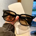 Gafas de sol vintage cuadradas negras polarizadas con estuche de cuero blanco y lentes - Montura Negra Lentes Gris Marrón