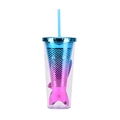 Gradient blue and pink mermaid tail straw cup with double-layer plastic design - Type C/Blue Pink Gradient