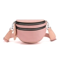 Pink nylon crossbody crescent bag with black zippers and adjustable strap for women - Pink