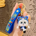 Panda keychain with blue tiger hat and lucky character strap for bags and cars - Blue Tiger Hat Style