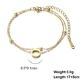 Double-layer gold stainless steel bead bracelet with oval pendant and lobster clasp - Letter-O / Gold
