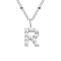 Elegant silver stainless steel necklace featuring a letter R initial pearl pendant charm - R-Steel Color