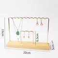 Gold metal jewelry display stand with two-tier tiers and a natural wooden base for earrings - Earring Stand Combo - Small