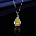 Pear cut yellow pendant necklace with white diamond halo on a silver chain - Xl-114 [with Cross Chain]
