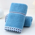 Sky blue cotton towel set with plaid trim edge, highly absorbent thick waffle weave - Cotton Houndstooth Blue (Towel)