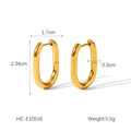 Detail view of gold-plated oval hoop earrings with exact dimensions 2.34cm by 1.7cm - 18K Gold U-shaped Oval Style (HC-E10516)