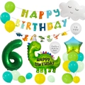 6th birthday dinosaur party set with number 6 balloon, dragon foils and banner - Number 6 Style