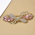 Elegant gold bow hair clip with pink crystals, white pearls and sparkling rhinestones - Bai Yue Cherry Blossom Pink