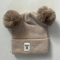 Bonnet tricoté bébé beige avec deux pompons et étiquette Moonlight pour l'hiver - Kaki