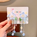Blue floral hair clips with tassels and pearls for girls' ancient style dress - 17# Blue Large Flower Pair Clips