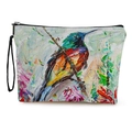 Kosmetiktasche mit Vogel-Blumen-Druck, Kolibri-Ölgemälde und schwarzer Handschlaufe - Künstlerischer Kolibridruck / 17*25cm (Mit Gurtbandgriff)