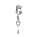 Silver clip-on belly ring featuring heart and round crystal charms in a dangling design - Heart Circle Dangle