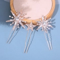 Three-piece rose gold star and snowflake hair pins with sparkling crystals on wood - Hair Stick 3pcs Set / Rose Gold