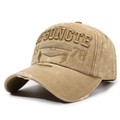 Distressed khaki cotton baseball cap with 3D embroidery and vintage washed finish - Adjustable / Deep Beige