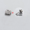 DIY jewelry square micro-pave earring base with 0.8x6mm threaded screw post - Empty Base + Round Flat Pin (Single) / SS29-Fits 6.2MM Zircon