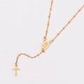 Collana rosario dorata con perle arancioni, medaglia di Guadalupe e croce - Arancione