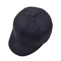 Close-up of black cotton twill baseball cap showing six-panel stitch detail and short brim - Adjustable / Black