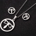 Silver stainless steel jewelry set with hollow dragonfly necklace and stud earrings - Dragonfly / Steel