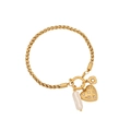 Bracciale a catena intrecciata dorata con ciondolo a cuore, perla e anello minimalista - Cuore Con Cristalli