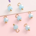 Light blue faceted 4mm glass bead pendants with gold accents for DIY jewelry making - Light Blue Round Bead