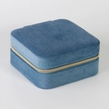 Detailed view of square blue velvet jewelry box with premium gold zipper closure - Grey Blue Twill / 10*10*5cm