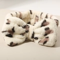 Elastic plush bow headband with leopard print for washing face and makeup - Beige Leopard