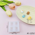 Detailed size view of a 4-cavity mini bear silicone mold with colorful resin finished products - Mini Cartoon Animal A1-2252