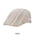 Casquette plate à rayures kaki avec boucle réglable au style vintage britannique - Taille Unique (54-58CM) / Kaki