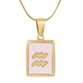 18K gold stainless steel snake chain necklace with pink shell Aquarius pendant - Aquarius / Pink Mother of Pearl