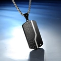 Collana uomo con pendente in acciaio nero sabbia, texture incrinata e piccolo diamante - Pendente Singolo Nero Parziale