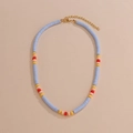 Bohemian light blue heishi bead handmade necklace with golden adjustable lobster clasp - Light Blue Heishi Rainbow Beaded / 38+5cm