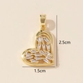 Detailed view of gold hollow heart pendant with clear gemstone and dimensions 2.5cm by 1.5cm - 0228-23/Gold Square Hollow