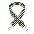 Detail of adjustable green and beige striped fabric strap with gold metal hooks - Dark Green