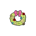 Cartoon Christmas wreath enamel brooch with pink bow and colorful rhinestones - Christmas Wreath