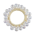 Macro detail of elastic hair tie featuring colorful iridescent beads and cream woven texture - 4# Iridescent Beaded Hair Tie