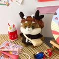 Cute Shiba Inu plush crossbody bag with brown knit deer hat and gold round glasses - Brown