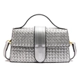 Silver woven texture handbag for women with gold hardware and crossbody strap - Silver