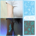 Luminous temporary butterfly tattoo JSN-045 glowing blue in the dark on arm skin - JSN-045 (Luminous Flower Butterfly Moon)
