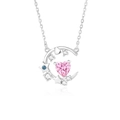 Collana luna in argento S925 con zircone a cuore rosa e dettagli di stelle lucenti - Argento 925 / Oro Platino (FDXZ-201-Oro Platino)