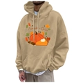Men's khaki fleece hoodie with Pumpkin Spice graphic and kangaroo pocket detail - S / Khaki Pumpkin Spice Illustration (42)