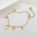 Waterproof gold bead bracelet with white shell heart pendant and Love engraving - Gold