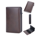 RFID-Kartenetui aus braunem Crazy-Horse-Leder mit mechanischem Pop-up-Metallgehäuse - Kaffeebraun
