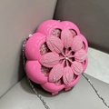 Pink floral evening bag with sparkling sequins and rhinestone detail on silver chain - Rose Red