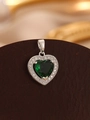 Close-up of heart pendant with green gemstone and micro-pave sparkling zircons - Silver Emerald Green